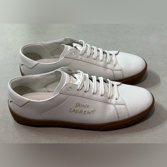 SAINT LAURENT COURT CLASSIC EMBROIDERED SNEAKERS IN SMOOTH LEATHER OPTIC WHITE - Picture 5 of 5